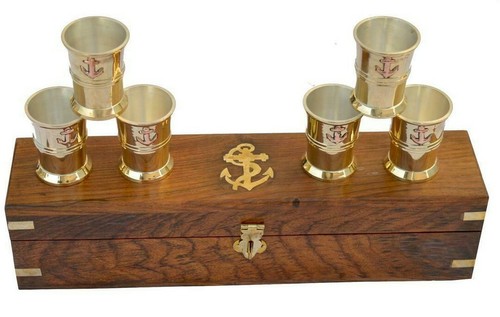 Brass shot glasses anchors - brass,